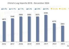 China’s log imports drop 5% in Jan.-November 2024 as average prices fall